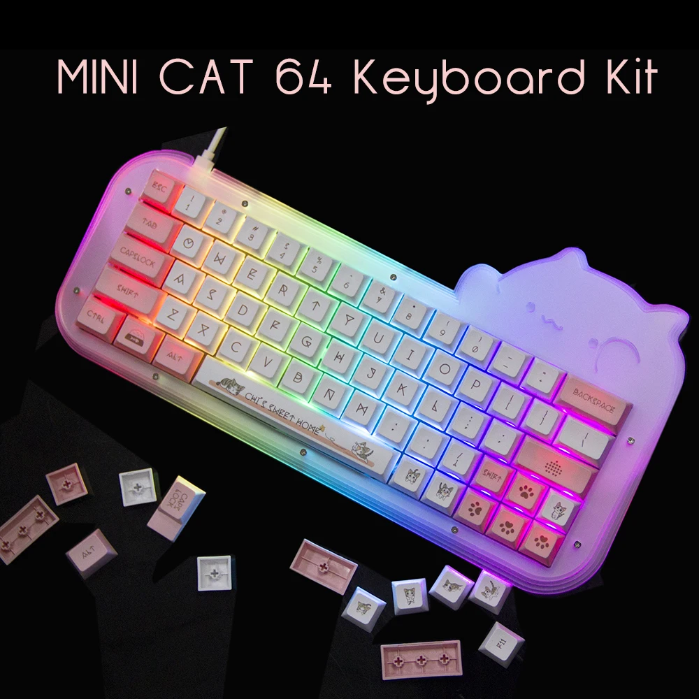 

Mini Cat 64 Kit 60% Hot Swappable Acrylic RGB Wired Mechanical Keyboard Barebone DIY Kit VIA Programmable + Switch Macropad