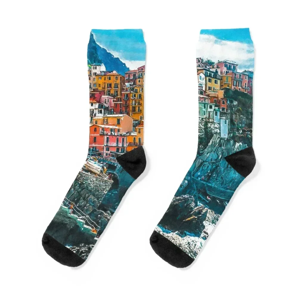 

Beautiful View Manarola Cinque Terre Northern Italy, Manarola Cinque Terre Painting Art, Architecture Manarola Cinque Terr Socks