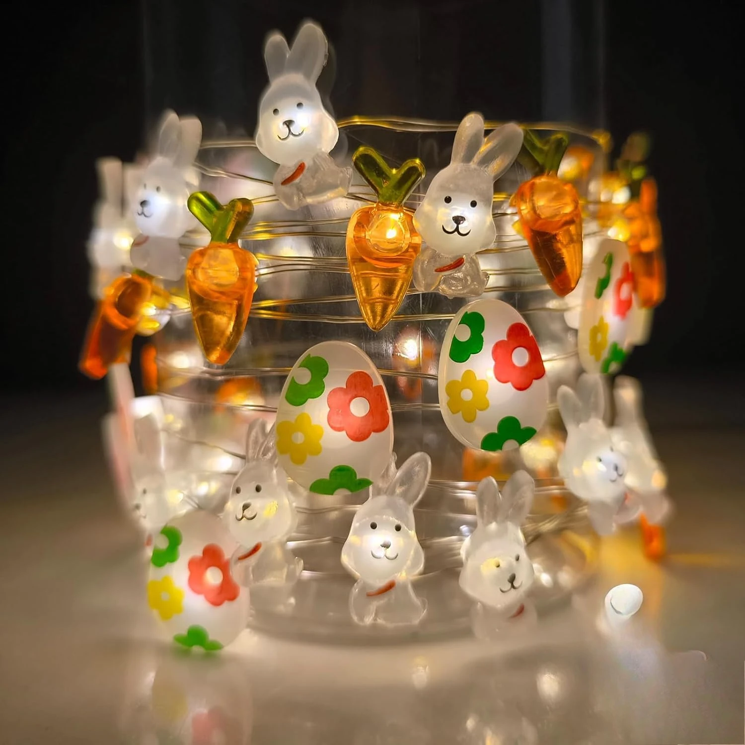 Oster-Dekorationen Batteriebetriebene 20LED Hasen-Karotten-Ei-Lichterkette Frühlings-Deko für Zuhause Kaminsims Eiersuche-Party-Dekoration