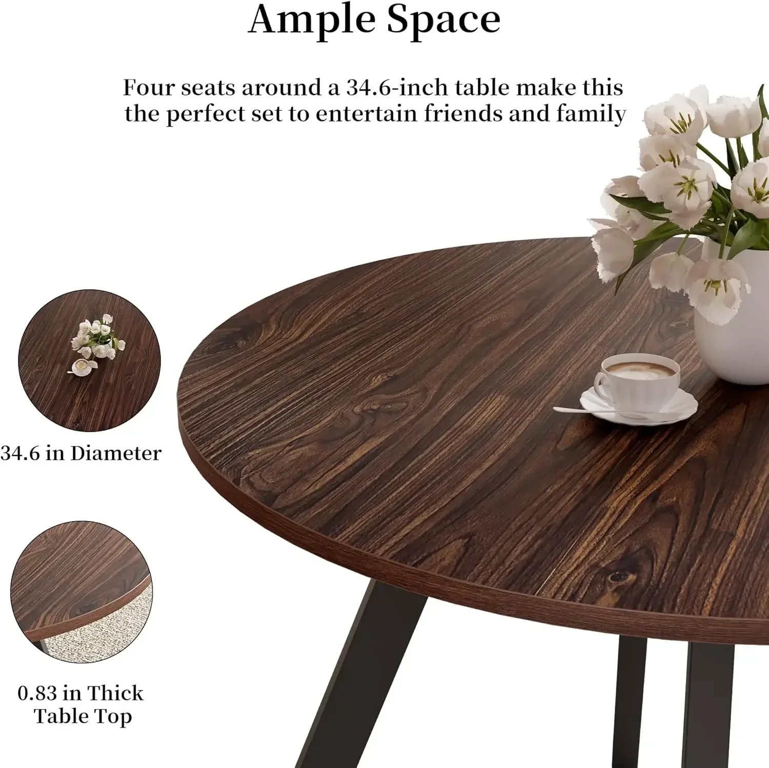 

Скидка, горячая распродажа! Круглый обеденный стол 34,6 дюйма в стиле Mid-Century Modern, маленький круглый кофейный столик, экономит место (цвет темный орех)