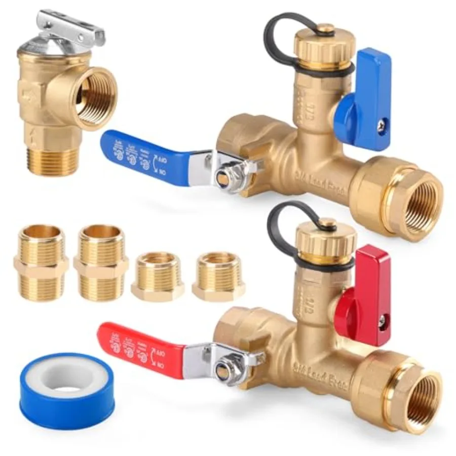 

8Pcs 3/4 Inch IPS Isolator Tankless Water Heater Valve Kit with 2Pcs 3/4" NPT to 1/2" FNPT and 2Pcs Brass Pipe Fitting, Tankles