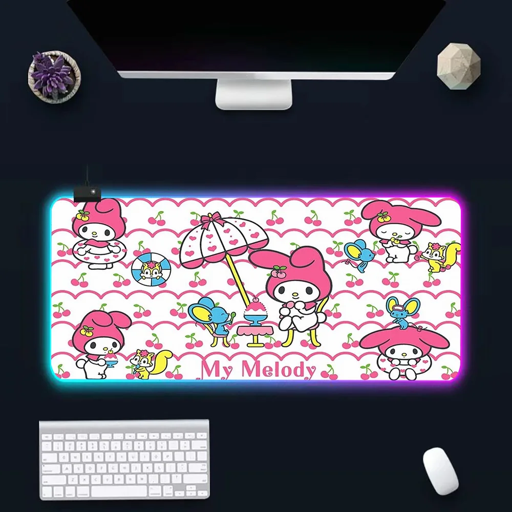 

Sanrios My Melody RGB Pc Gamer Keyboard Mouse Pad Mousepad LED Glowing Mouse Mats Rubber Gaming Computer Mausepad