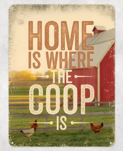 HOME IS WHERE THE COOP IS METAL POSTER WALL TIN SIGN MAN CAVE SHED HOME PLAQUE --Tin Sign
