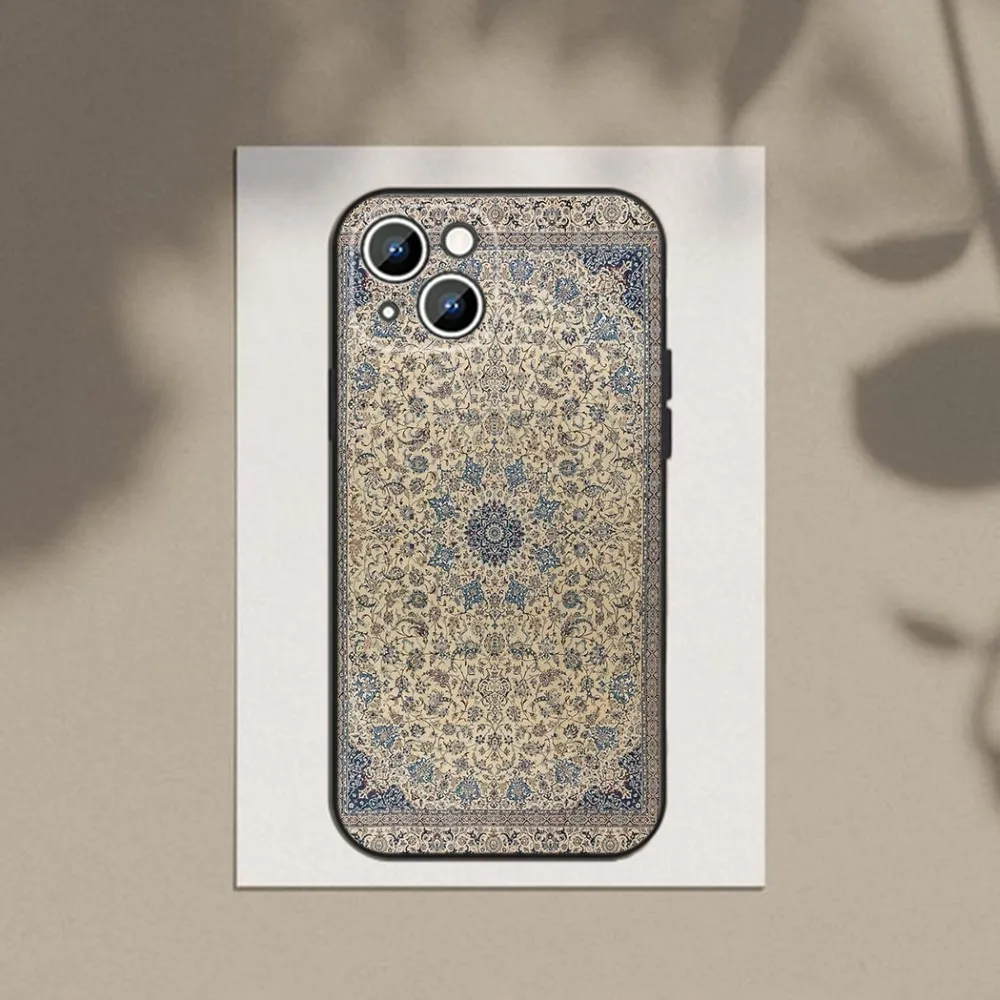 Persian Carpet Floral Pattern Phone Case For Apple iPhone 15,14,13,12,11,XS,XR,X,8,7,Pro,Max,Plus,mini Silicone Black Cover