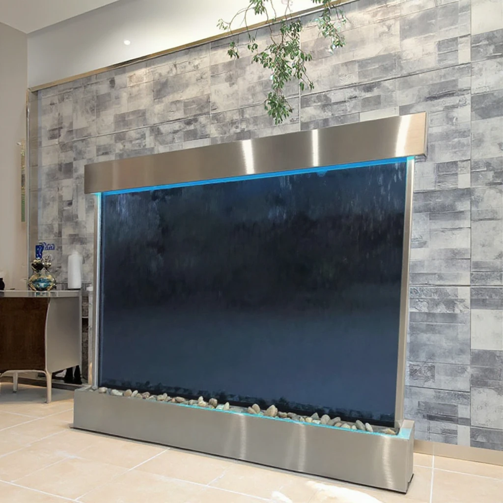 

Customization.Wholesale Led Light Glass Waterfall Fountain New Design Black Glass Waterfall