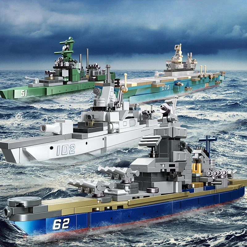 Toy Building Blocks Military Naval Ship Building Blocks Puzzle Brain Warship Building Blocks Model Toys Gift Boy Toys