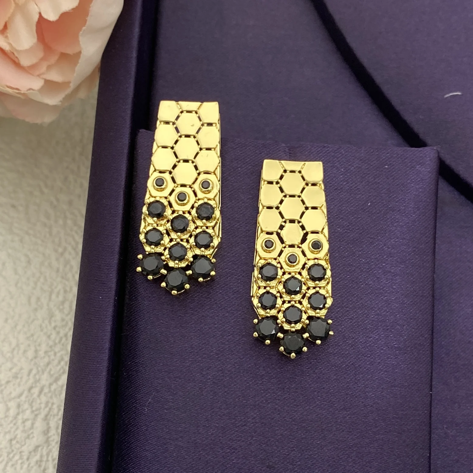 HY Gold-plated black Zirco Gold-plated Zircon 4 bridal necklaces, earrings, bracelets, rings, super stylish Dubai Libya hot item view 3
