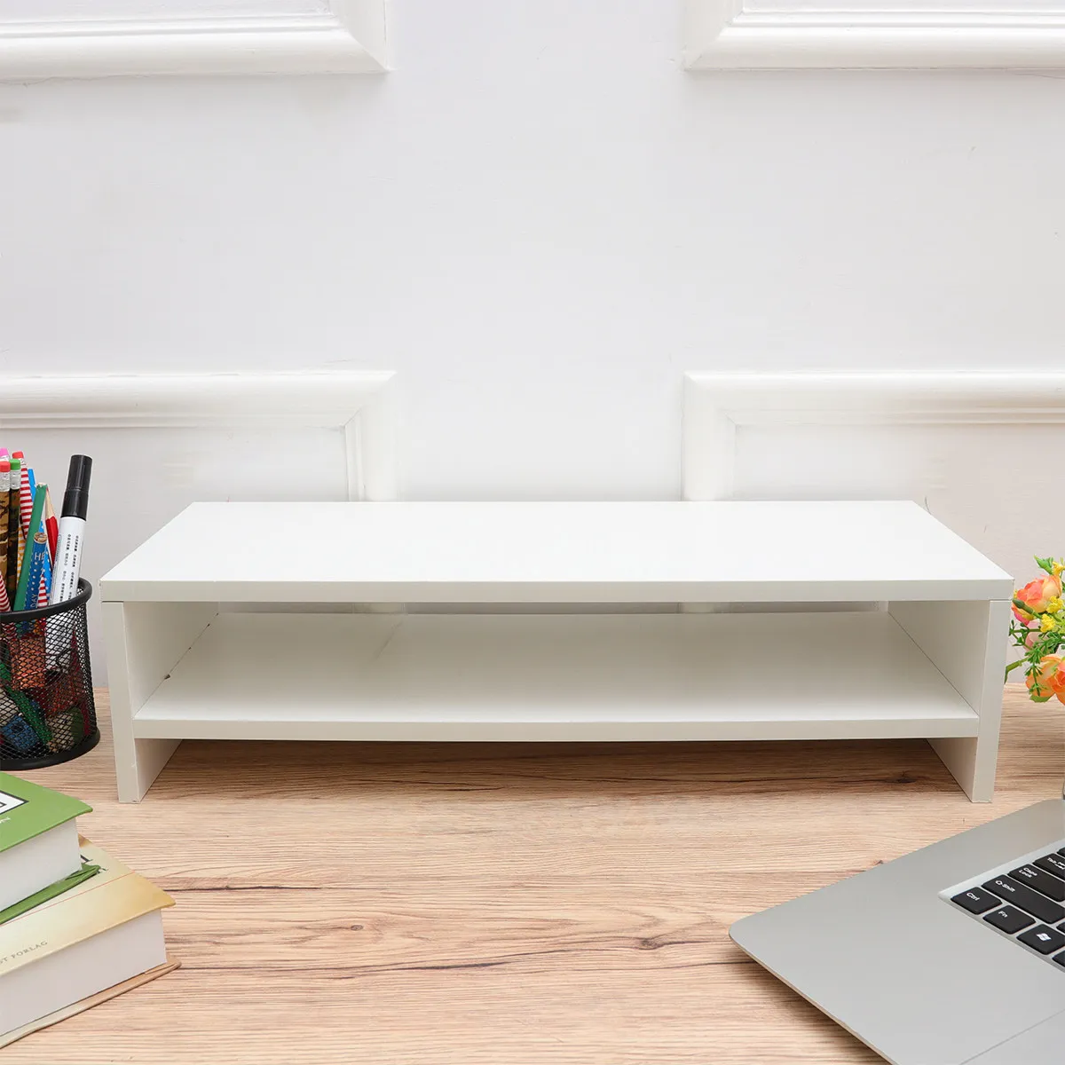 1Pcs Desktop Computer Supporting Shelf Wood Metal Double-Deck Design Heightening Stand Waterproof Heat Resistant for Office