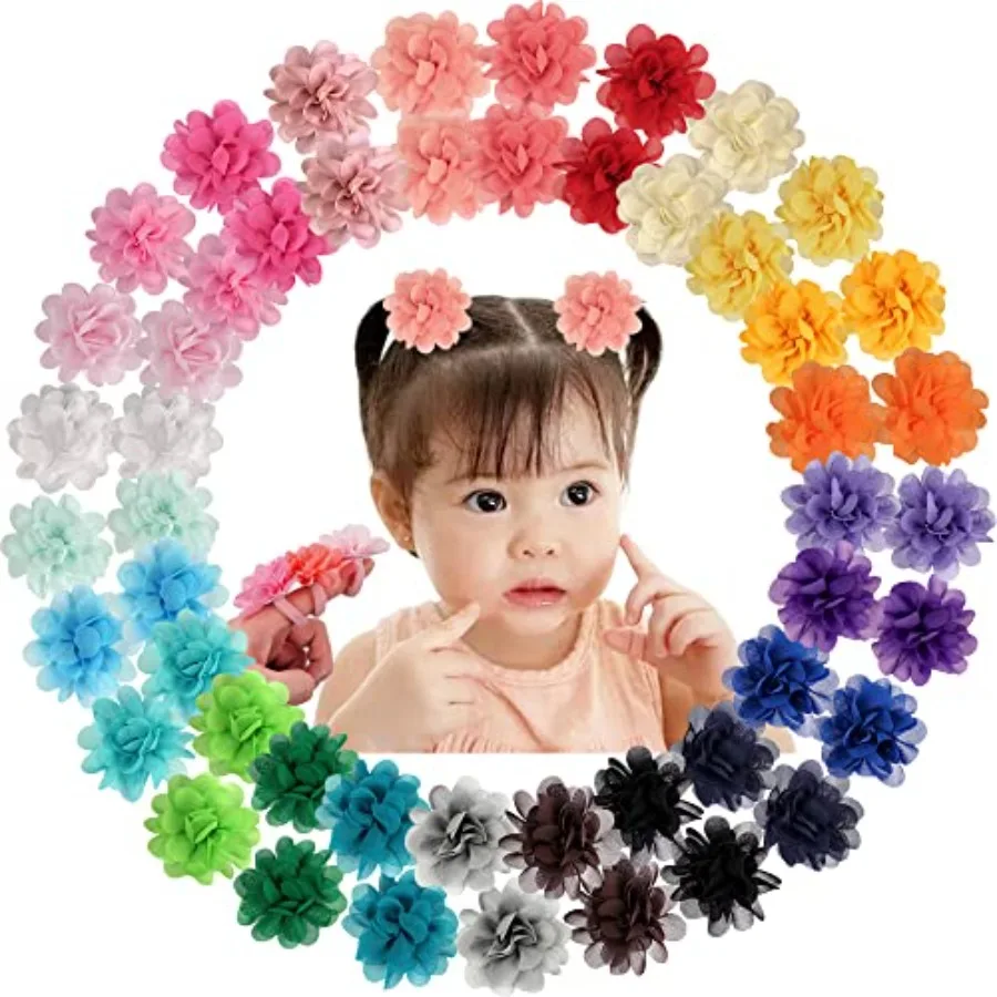 50PCS Toddler Girls Hair Ties Hair Scrunchies 2inch Chiffon Flower Hair Bows Rubber Bands Hair Ties Soft Elastics Ponytail Hold