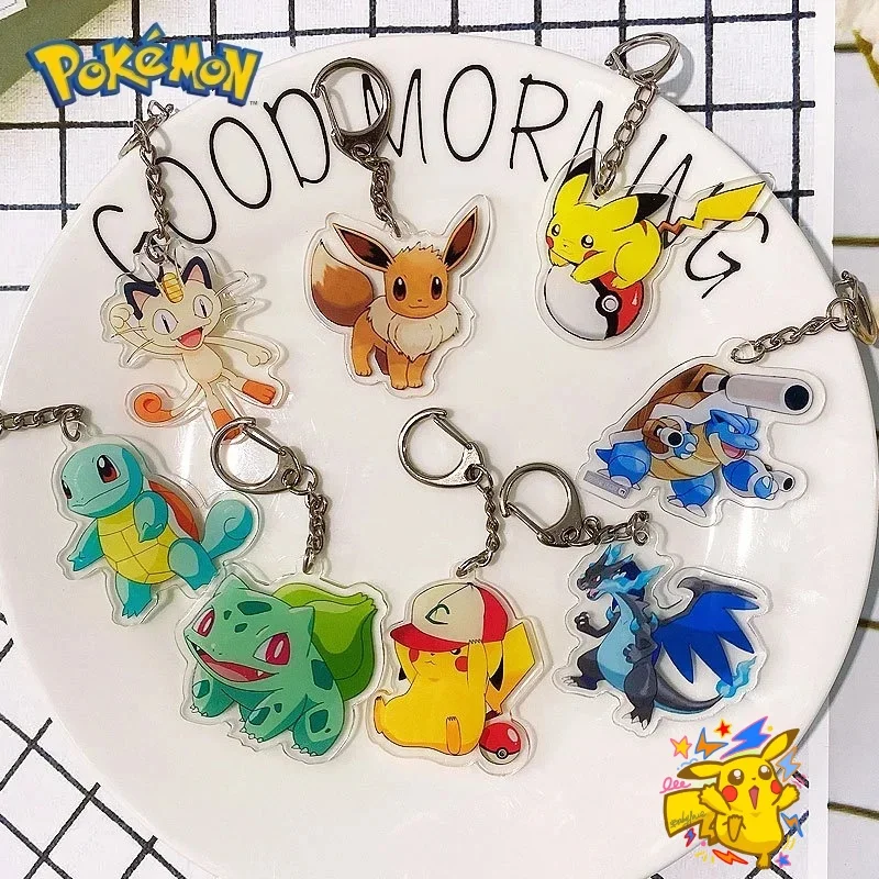 Pokemon Pikachu Keychain cartoon Anime Action Figures Charizard Gengar Eevee Mewtwo Acrylic Double-sided Cute Toys Pendant Gifts