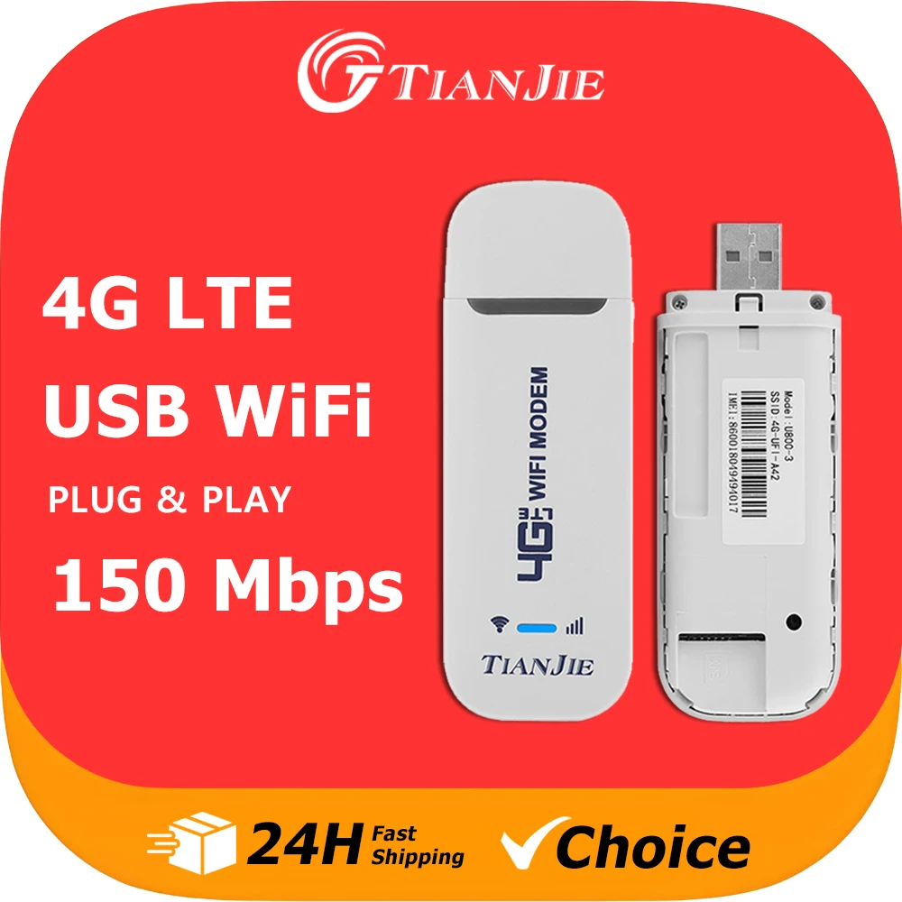 TIANJIE U800 4G LTE USB Wi-Fi-модем Plug & Play Портативный маршрутизатор с высокоскоростной сетью 150 Мбит/с для питания Power Bank/USB