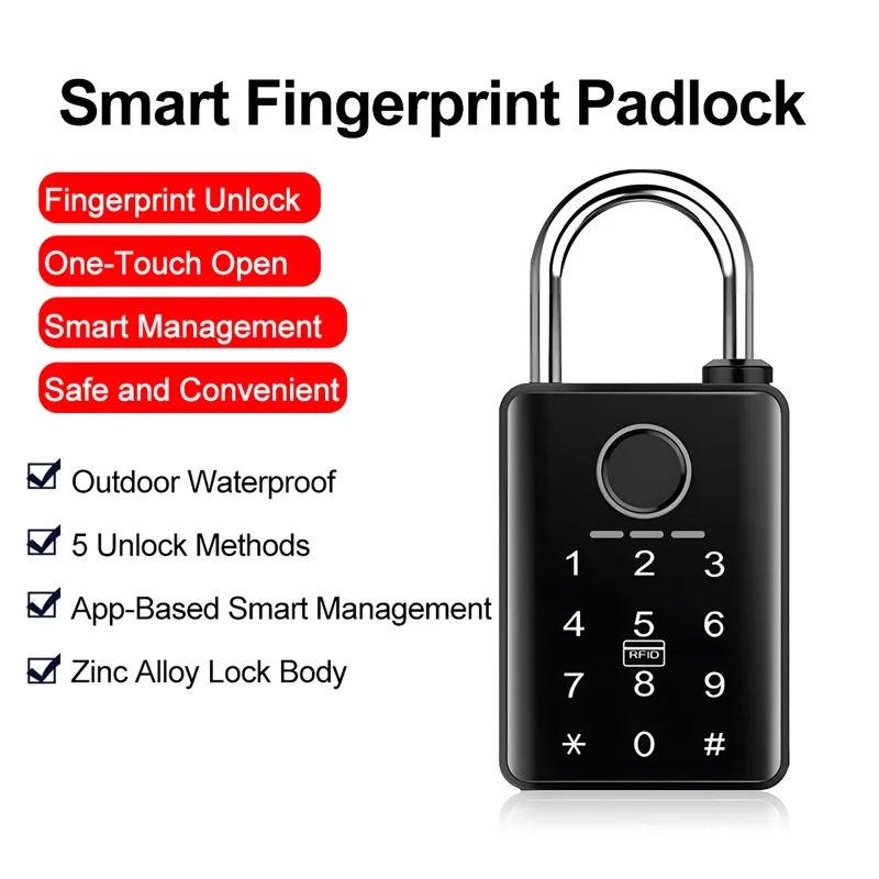 Waterproof Tuya Padlock Fingerprint Electronic Lock Keyless Unlock Heavy Duty Padlock for Home House Warehouse Garage 7/10mm