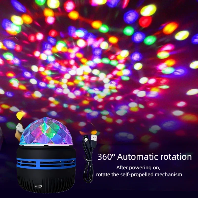 Crystal Rotating RGB Disco Ball Light USB Colorful Ambient Lamp for Party Room Decor Mood Night Light with Stunning Projection