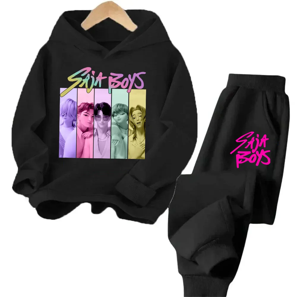 

Girls Boys Hooded Sweatshirt Sweatpants Set 2025 KPop Demon Hunter Cartoon Warm Children's Fashion Casual Tops Girls Clothing