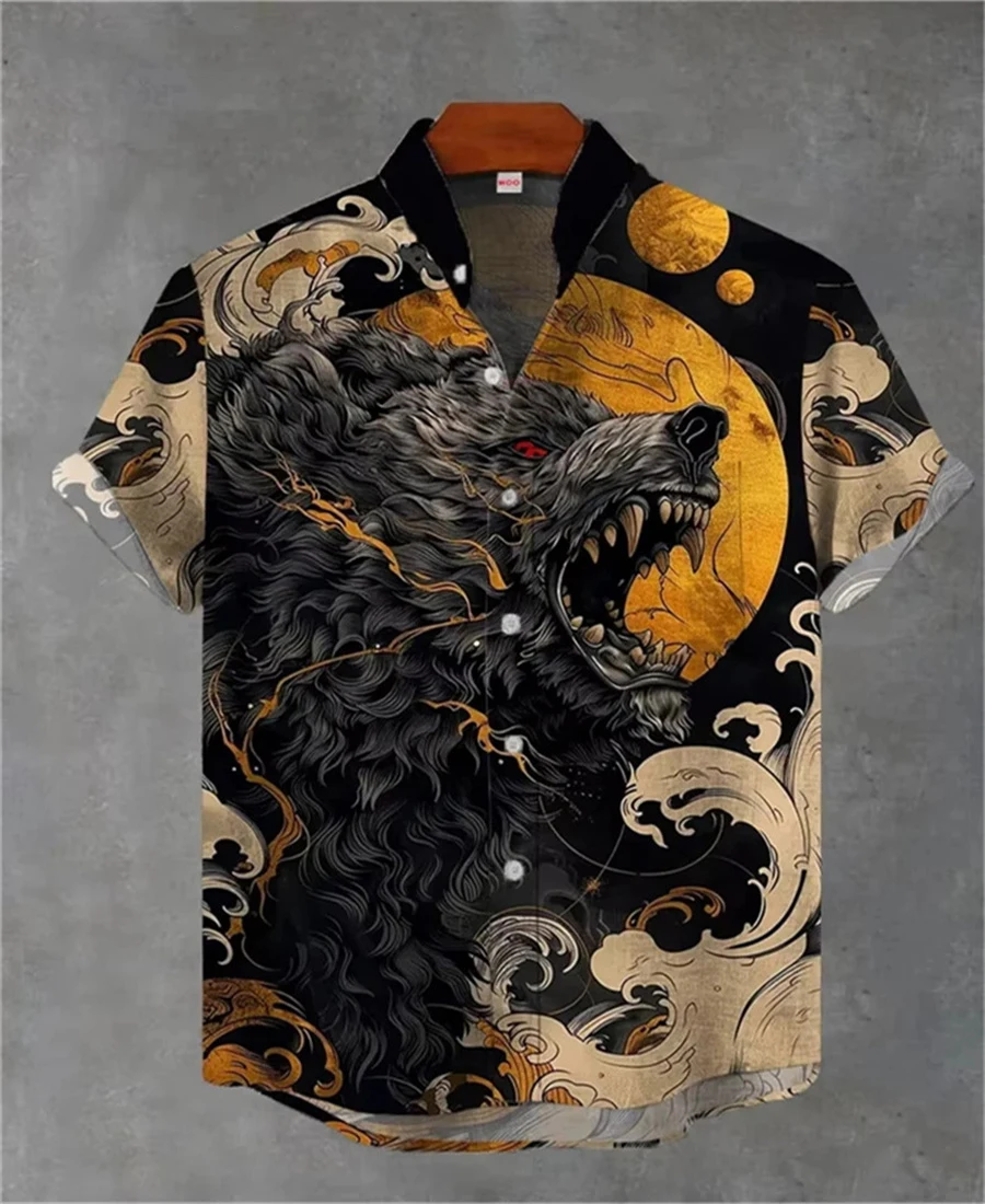 Camicie da uomo vintage Camicie stampate in 3D Magliette casual a maniche corte da uomo Camicie abbottonate con risvolto da uomo alla moda Magliette da uomo