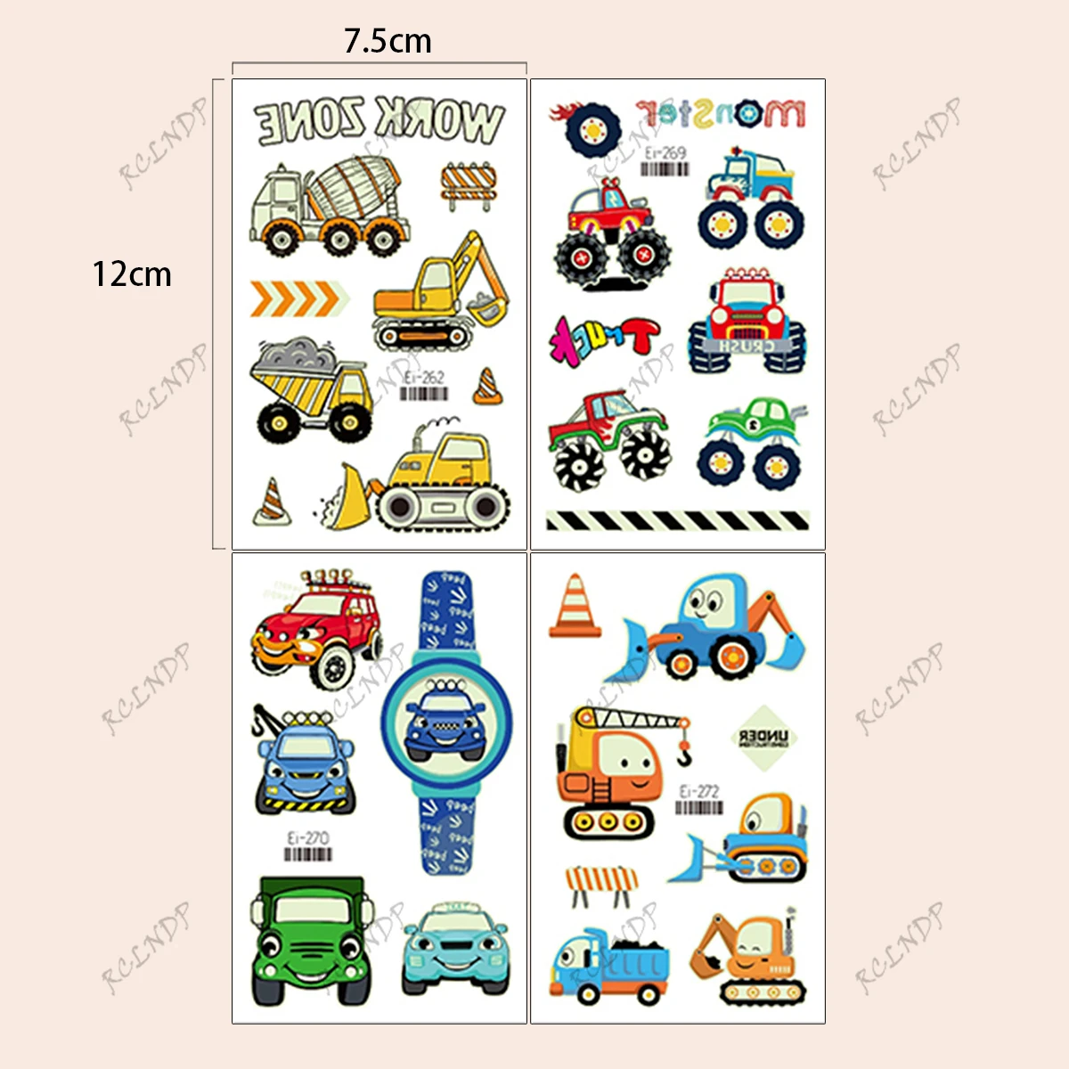 Waterproof Temporary Tattoo Sticker Cartoon car excavator forklift glows at night Fake Tatto Flash Tatoo Tato for Girl Women Men