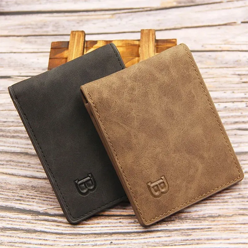 Men Short Wallet with Zipper Coin Pocket Fashion Soft Leather Men Horizontal Slim Money Purses Multifunctional Small Wallets