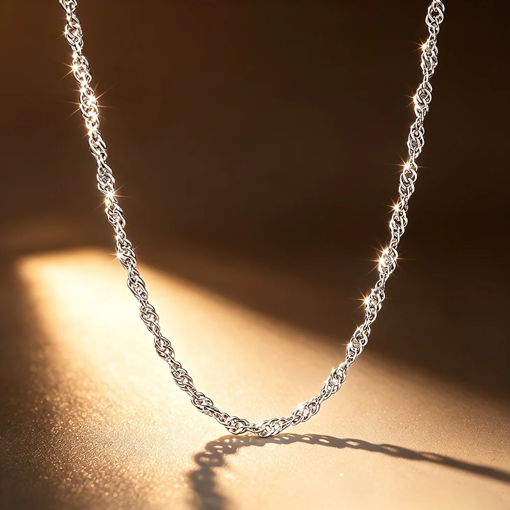 12 Pcs Stainless Steel Classic Shiny Water Ripple Necklaces, +5Cm/1.96Inch Extension Chain, Waterproof and Durable, Non-Coated, Hypoallergenic Material, Unisex Style, Simple and Fashionable Trendy Couple's Clavicle Chain, Hip-Hop Stackable, Suitable for Daily Wear and Parties, Multifunctional DIY Jewelry Making Accessories, Perfect for DIY Enthusiasts