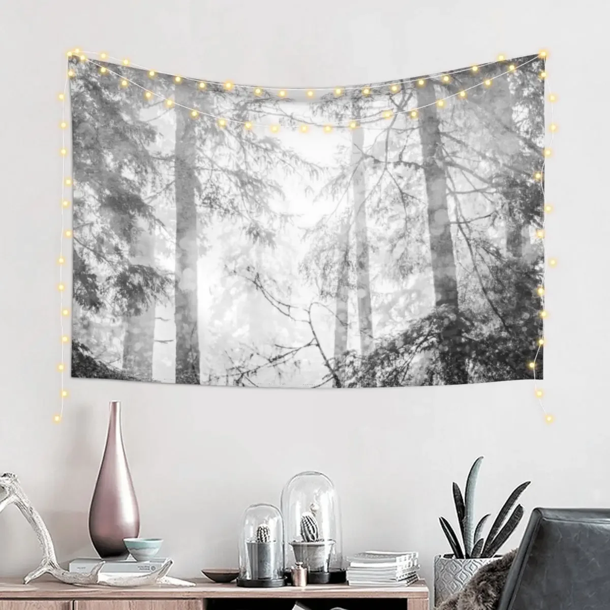 Forest Trees - Black and White Magical Woods Tapestry Living Room Decoration Aesthetic Room Decors Tapestry