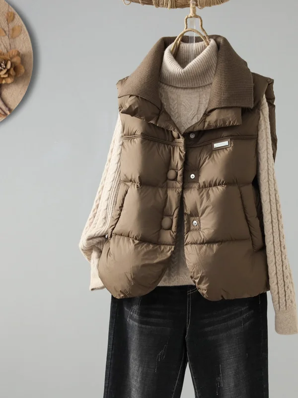 

Women's Cotton Vest Lightweight Warm Autumn Winter Outerwear Versatile Fashionable Sleeveless Loose Fit Cardigan Style Coat