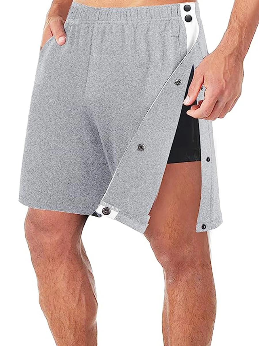 Men s Tear Away Basketball Shorts Split Snap Off Full Open Down Button joggers Baggy Post Surgery Shorts