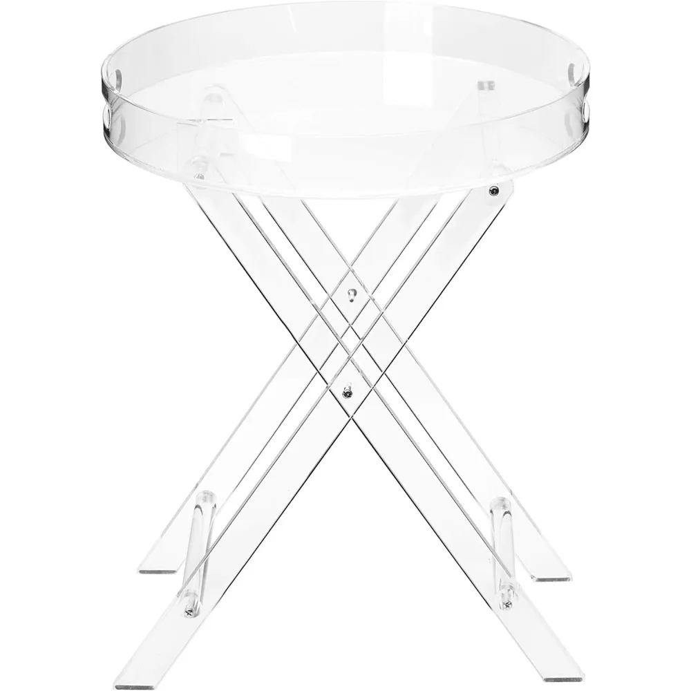 Mesa dobrável acrílica compacta, bandeja redonda para servir, ideal para espaços de escritório e sala, 16 x 16 polegadas, 20 polegadas de altura