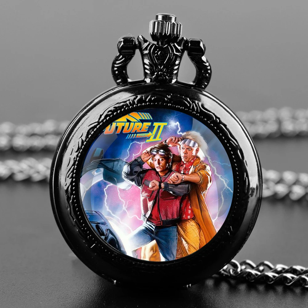 Creative Back To The Future Quartz Pocket Watches for Women Men Watch Unique Pendant Clock Necklace Kids Jewelry Gifts