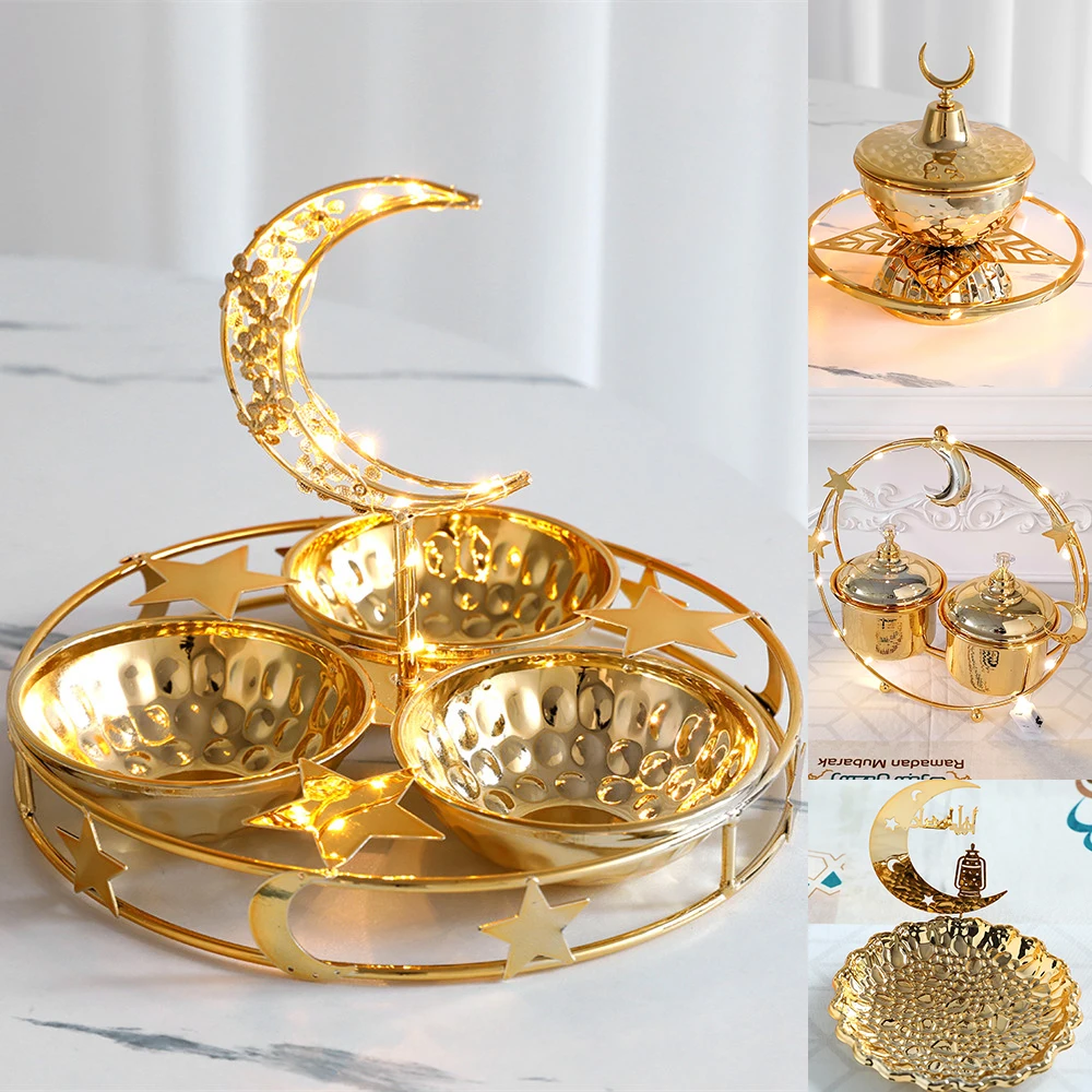 Metal Gold Ramadan Food Tray Eid Mubark Decoration for Home 023 Eid Al Adha Islamic Ramadan Kareem Muslim Festival Ornament