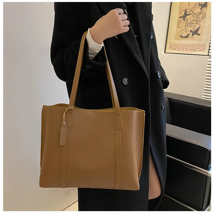 

pu leather hand-held large bag for women, simple and large-capacity soft leather tote bag, casual and versatile shoulder bag