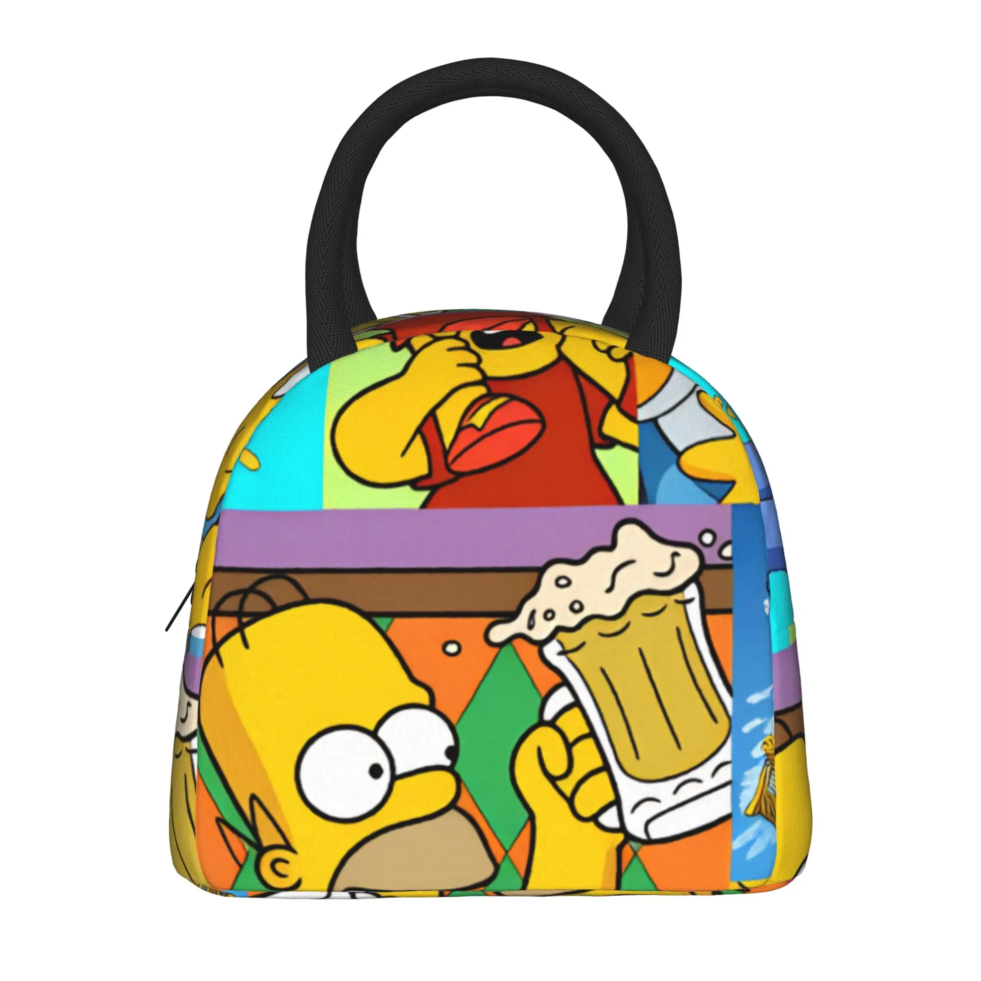 Homer S-Simpson Laughing Lunch Bag  Aesthetic Lunch Box School Convenient Thermal Tote Handbags For Men Oxford Print Cooler Bag