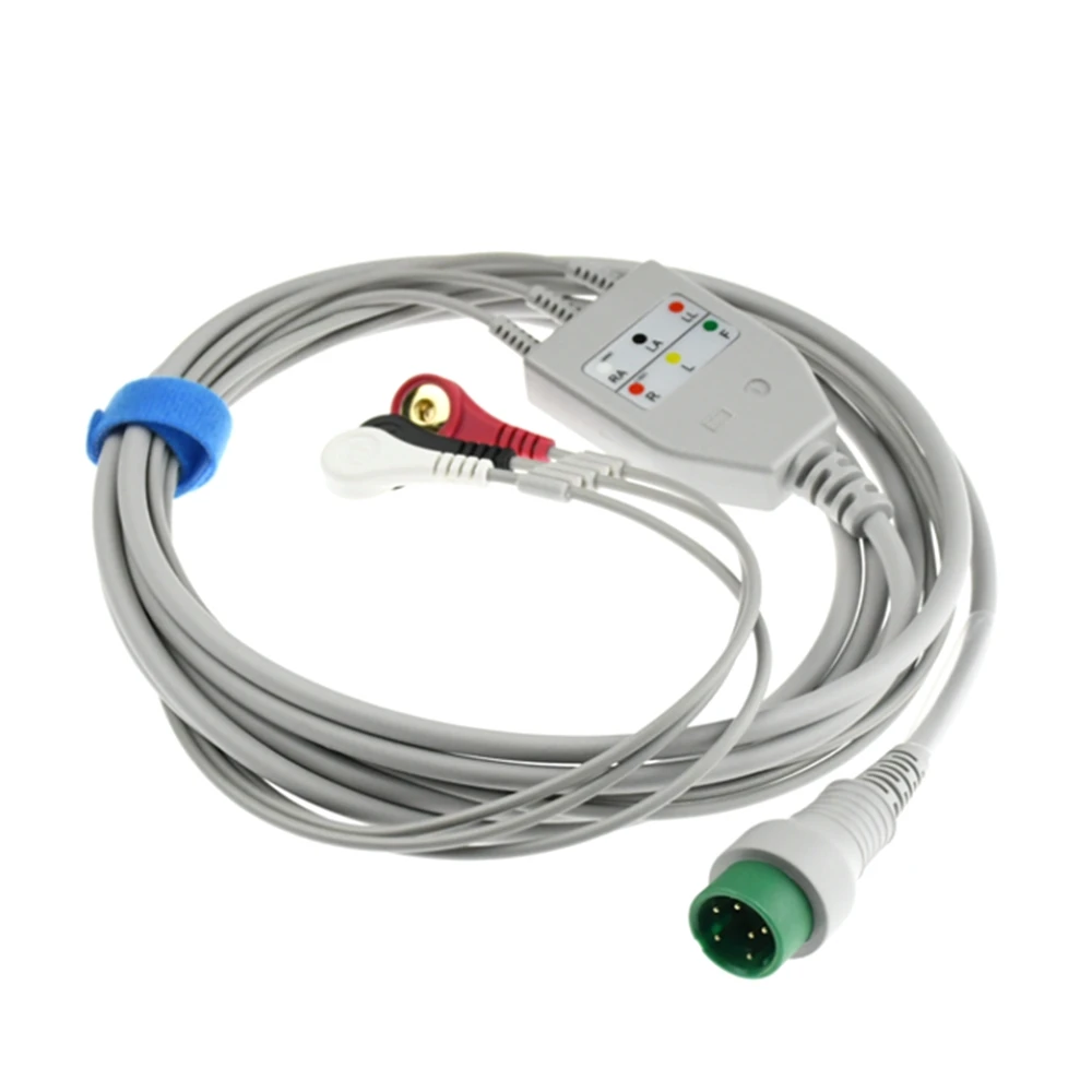 EC-136 One-piece ECG Cable AHA cable 3leads 5leads clip snap for creative K10 patient vital signal monitor