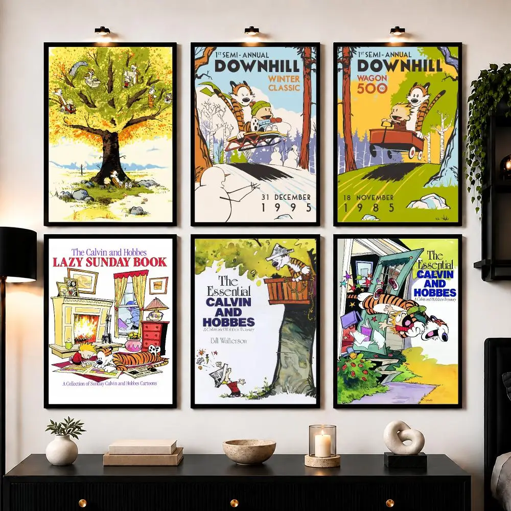 Anime C-Calvin And H-Hobbes Poster Wall Art Sticker For Living Room Bedroom Bar Home Decor Mural Painting Decoration