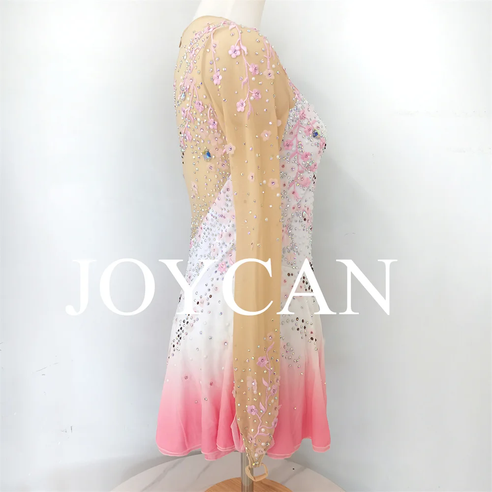 JoyCan Ice Figure  Skating  Dress Girls Pink Spandex Stretchy Competition Dance Wear Customized