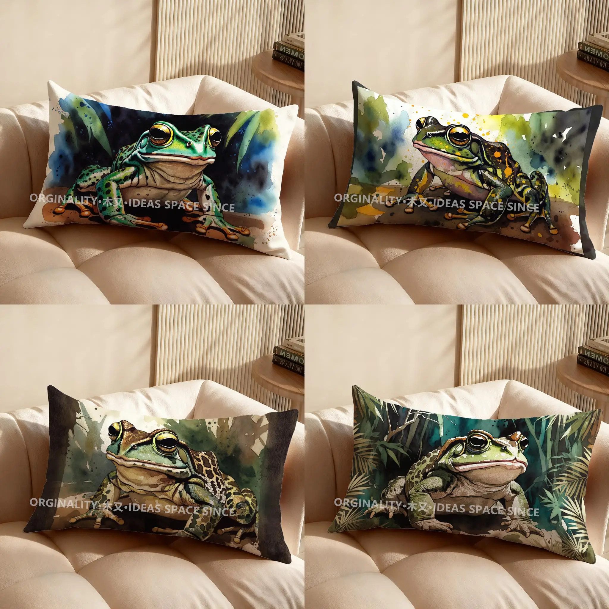 

2D красочная наволочка с принтом лягушки, подходит для дивана, спальни, автомобиля, наволочка для подушки, прямоугольная подушка для спины