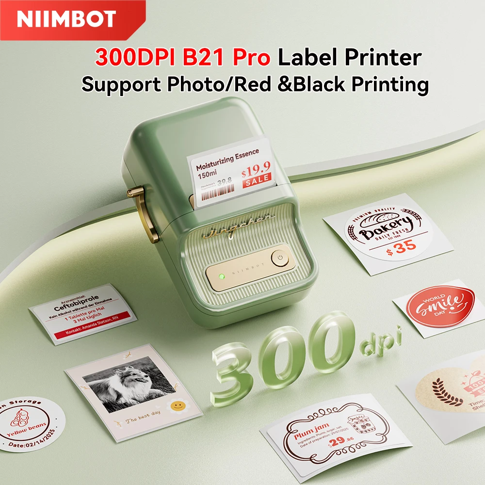 300dpi High Definition Photo Label Printer Niimbot B21 Pro Label Printer  Sticker Red Black Printing Bussiness Barcode Price Tag