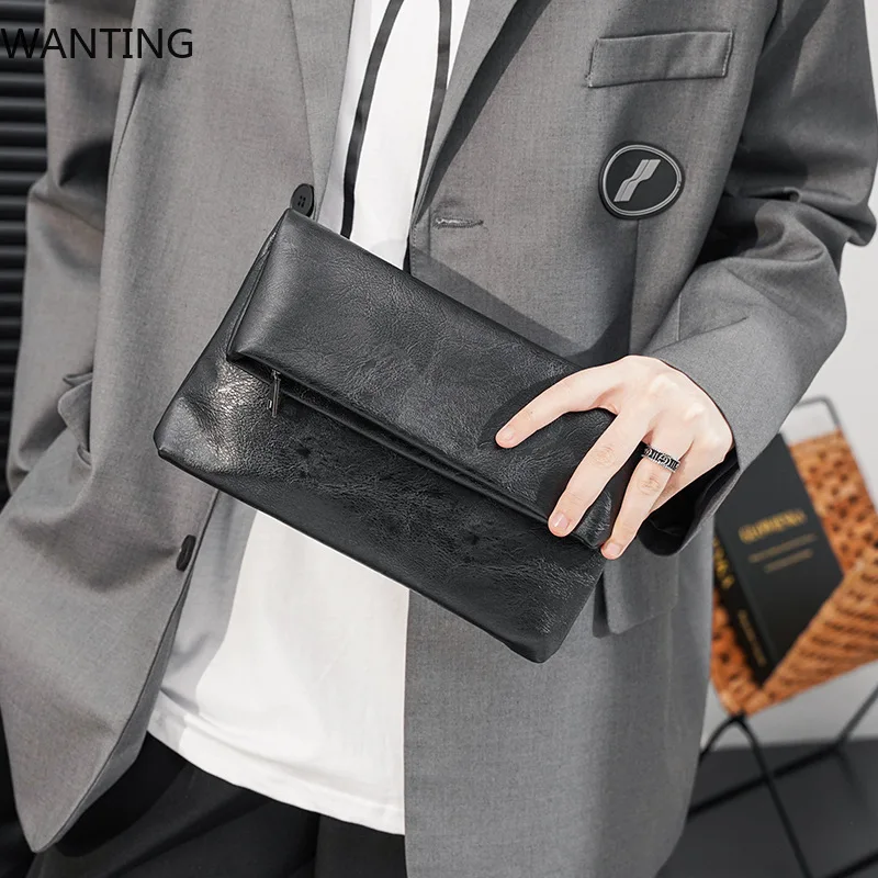 

New Fashion Men's Folding Clutch Bag Casual Business Clutch For Men Hand Bag Luxury Soft PU Leather Clutch Male Handbag Purse