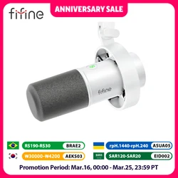 FIFINE Recording XLR Dynamic Microphone with Real-time Monitoring,USB Streaming Mic with Gain Knob/Touch-mute for PC,Mixer-K688