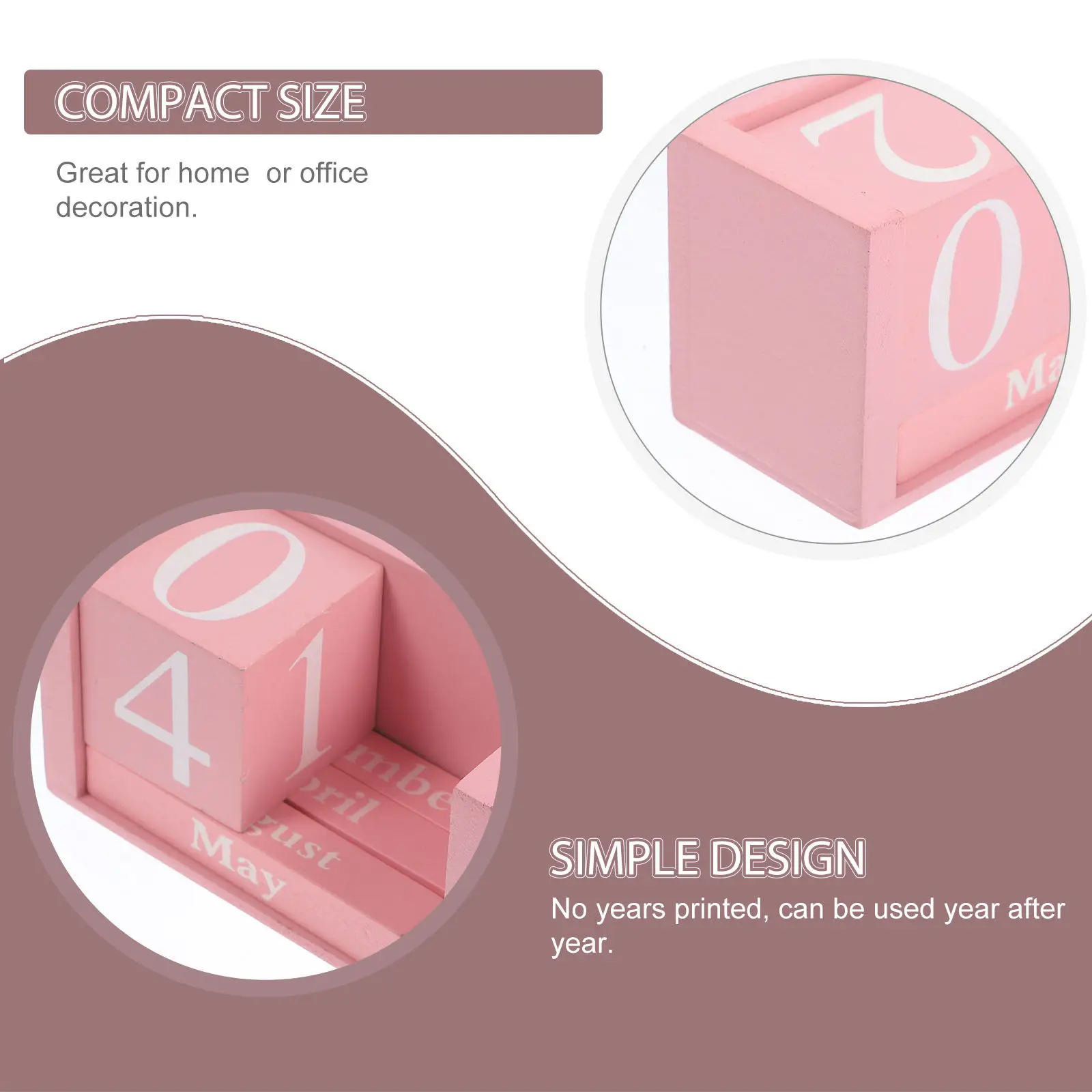 Pink Wooden Calendar Perpetual Blocks Manual Adjustable Date Display Desk Decoration for Home Office Date Calendar