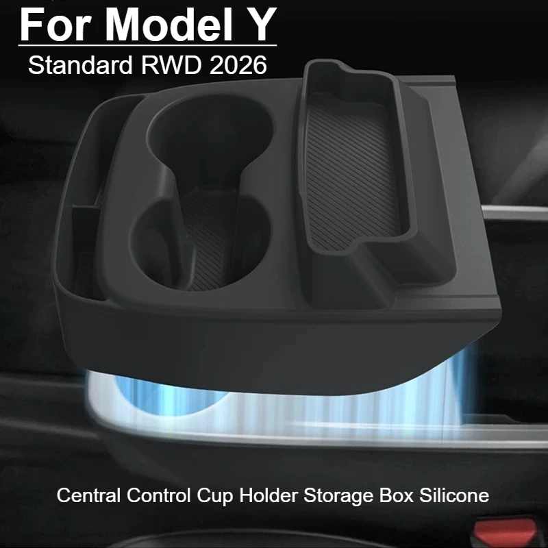 For Tesla Model Y Standard 2026 Silicone Multi‑Function Central Control  Tray Cup Holder Glasses Storage Box Car Accessories