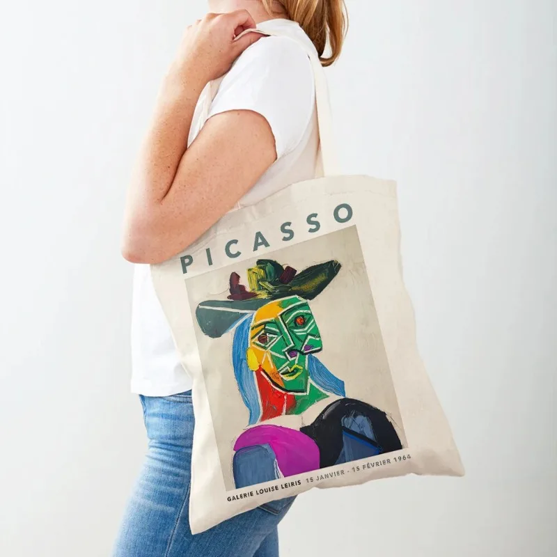 Fashion Picasso Abstract Printing Ladies Handbag Casual Shoulder Bag Eco-friendly Large Capacity Portable Travel Shopping Bag