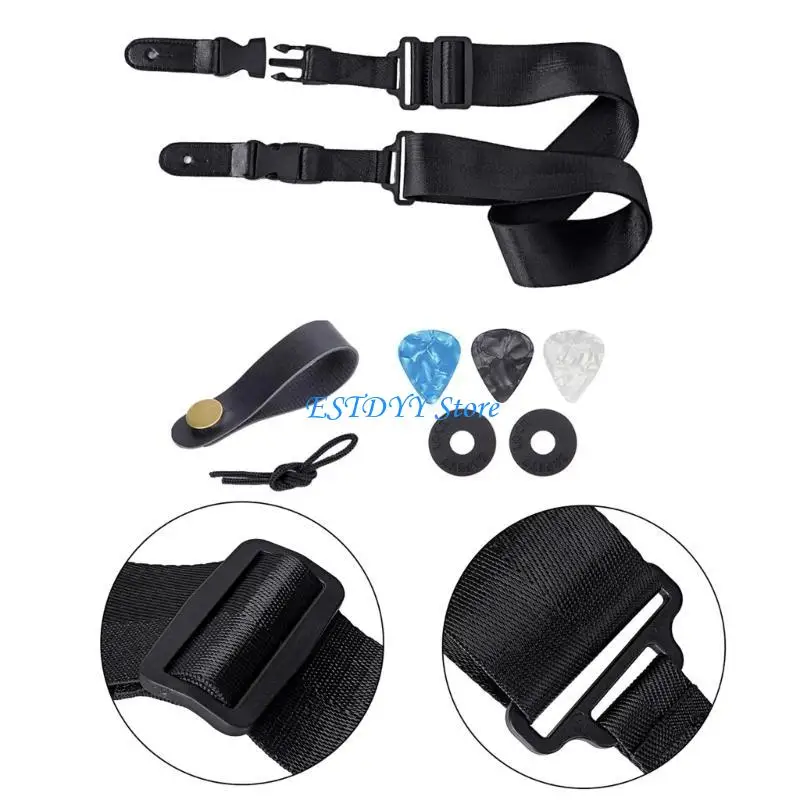 

G6DE Guitar Strap with Leather End, Strap Button, Strap Locks and Guitar Picks