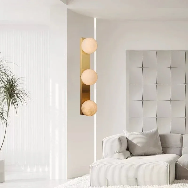 Nordic minimalist all-copper Spanish natural marble wall lamp living room background corridor minimalist light luxury lamps