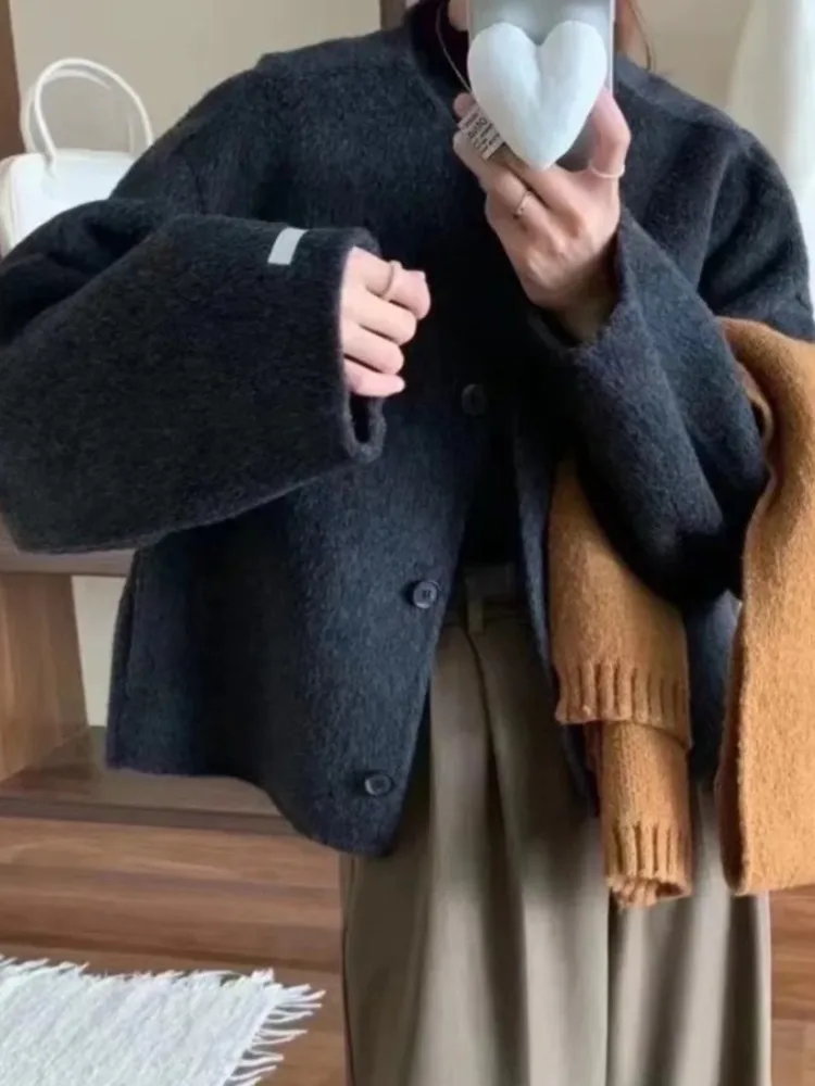 ZMEENNA Damen-Jacke aus Wollmischung, lockere Passform, lange Ärmel, Knopfleiste vorne, lässig, schick, Herbst-Winter-Oberbekleidung, warm, ZM3421