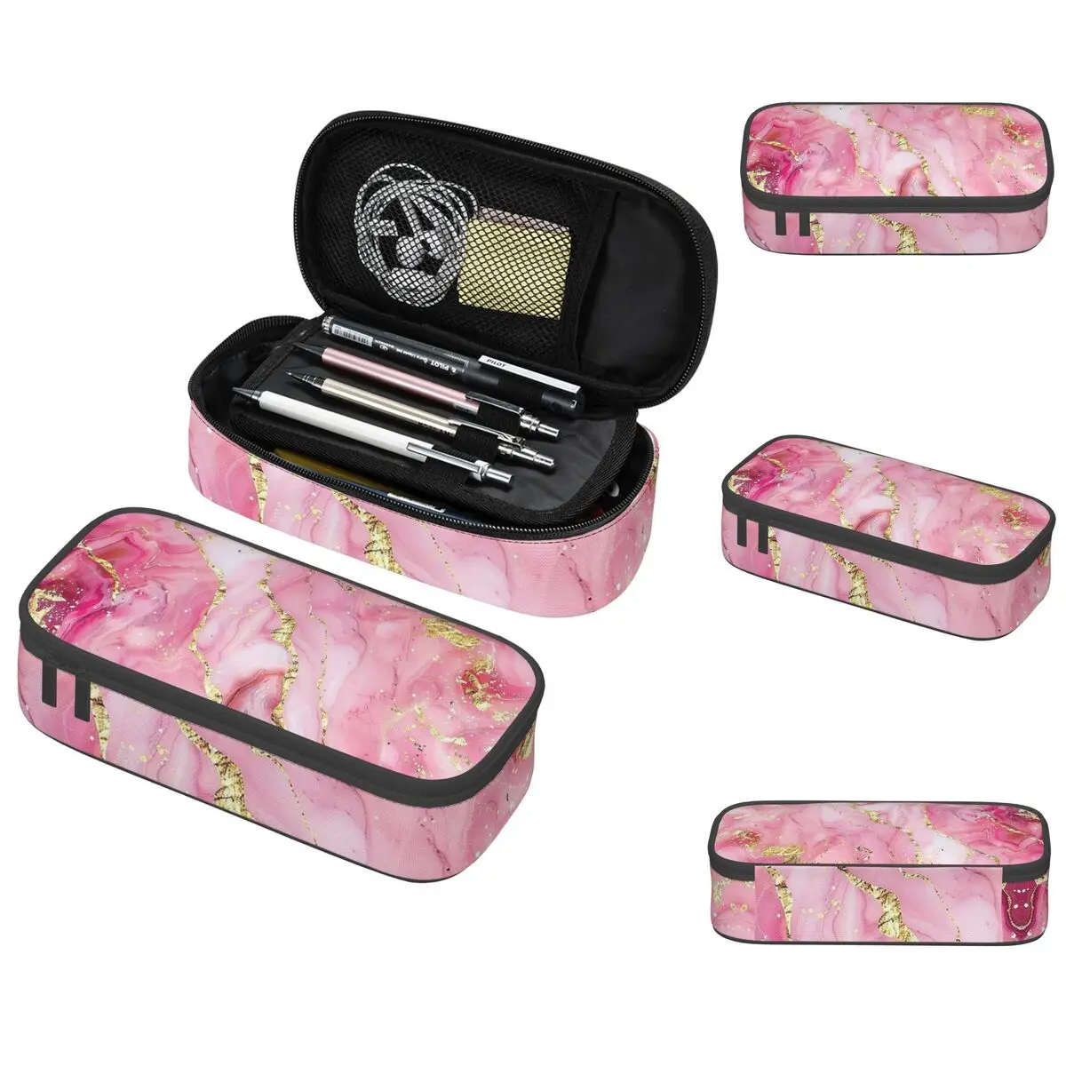

Розовый элегантный пенал с мраморным дизайном для студентов, подарочная коробка для ручек, сумка для карандашей, канцелярские принадлежности, сумка-органайзер для ручек