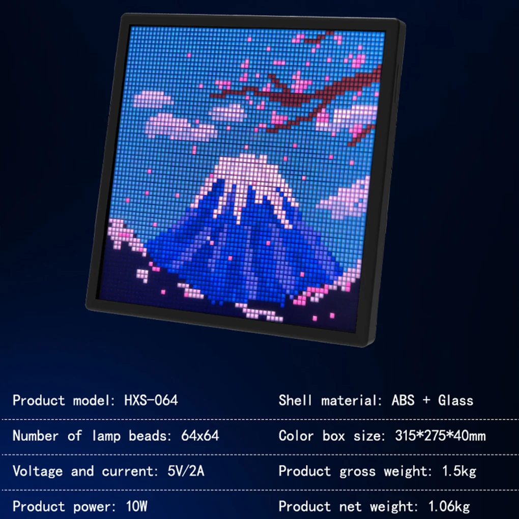 LED Pixel Matrix Bluetooth Smart Display 64x64 RGB Digital Lamp Panel DIY Art Display Gaming Anime Room Decor Frame APP Control
