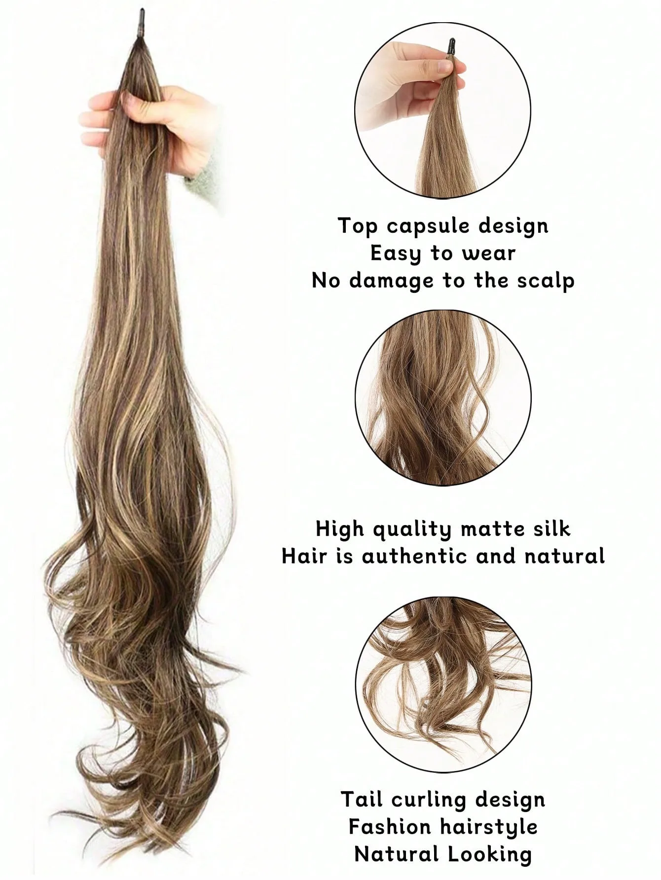 Long Curly Synthetic Wrap Around Ponytail Extensions for Women Flexible Wrap Around Fake Pony Tail Hairpiece For Party Daily Use