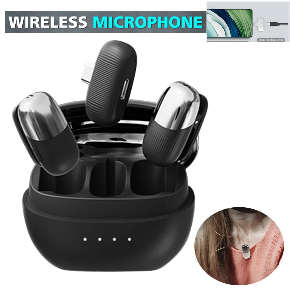 Microfono lavalier di tipo C Microfono ricevitore wireless 2.4G per telefono Android Trasmissione in diretta Microfono da gioco Riprese video per vlog