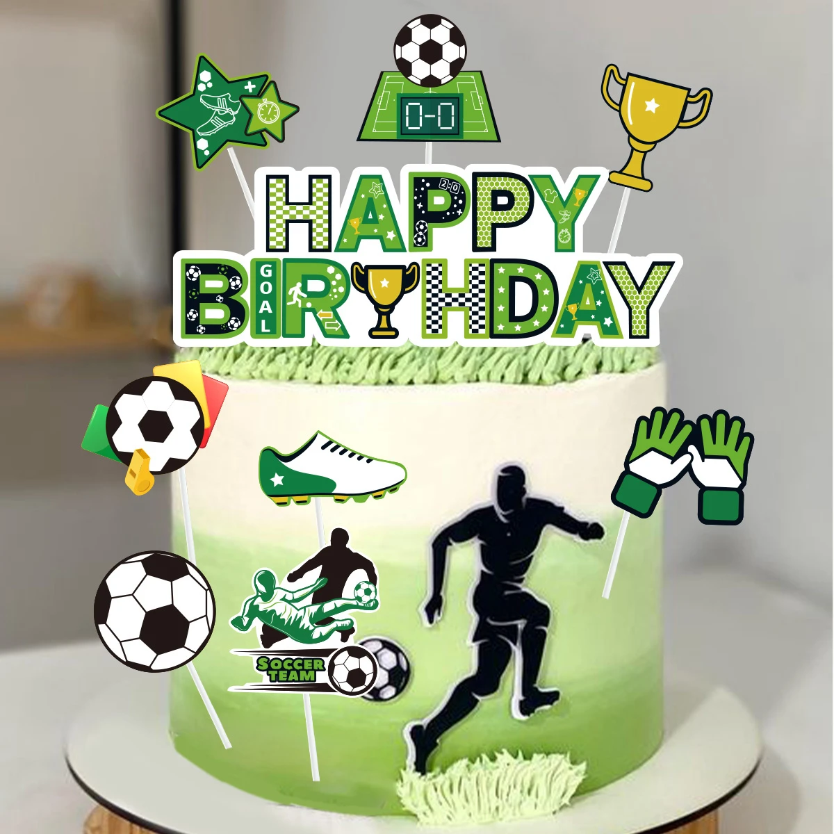 Soccer Cake Topper Boy Girl Soccer Happy Birthday Cupcake Toppers Party Dessert Football Theme Party Baby Shower forniture per la cottura