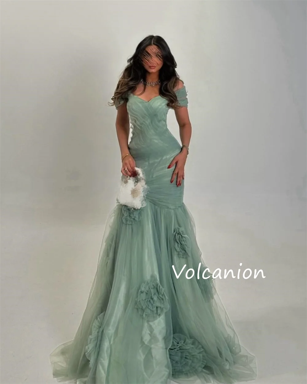 Customized Modern Style Net Pleat Handmade Flower Mermaid Off-the-shoulder Long Dresses Bespoke Occasion Exquisite