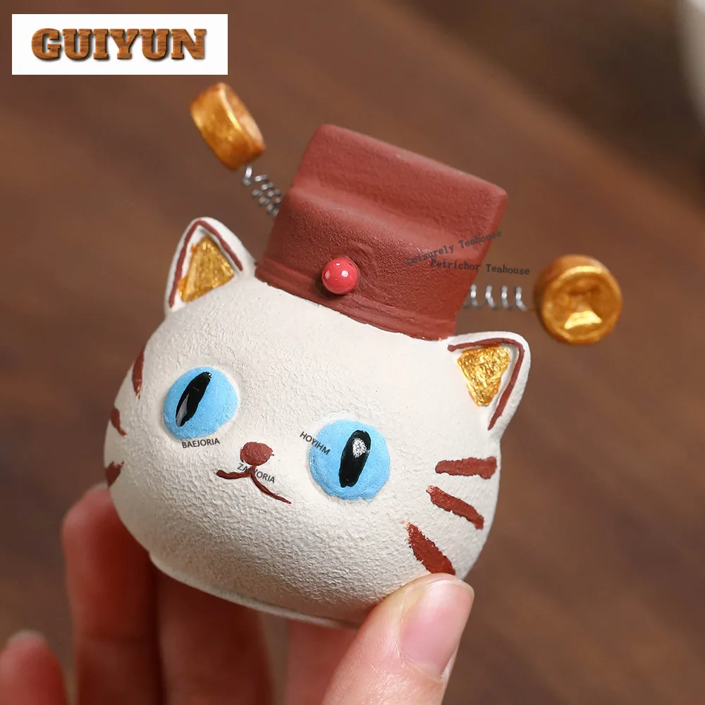 Yixing Purple Clay Fortune Cat Tea Pet Japanese Flowerpot Landscaping Tea Figurine Play Toys Tea Statue Ornaments Craftsmanship